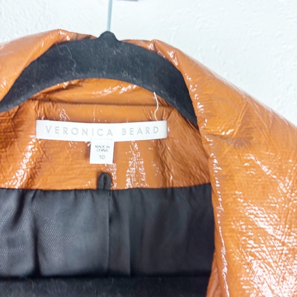 Veronica Beard Finnick Dickey Trench Coat Patent Brown Tan Size 10 - Picture 6 of 7